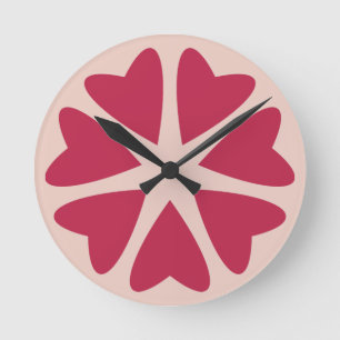 Relógio Redondo Corações Nucleares - vermelho magenta - imagem.
