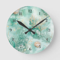 Coral submarino e conchas na Aquarela Teal