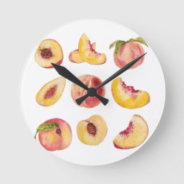 Relógio Redondo Cores De Água E Fatias De Pêssego Frescas Colorida