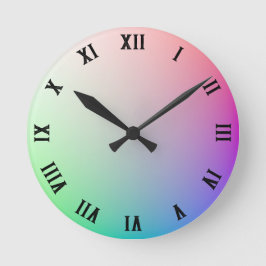 Relógio Redondo Cores Mínimas do Arco-Íris Pastel, Numerações Roma