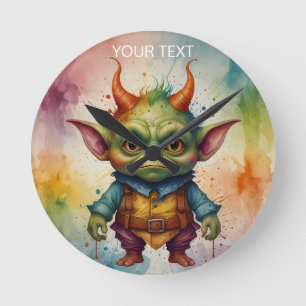 Relógio Redondo Cores vívidas de criatura de goblin engraçada e en