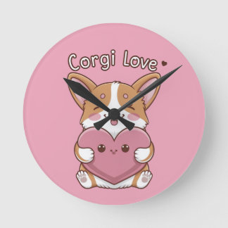 Relógio Redondo Corgi Love Wall Clock