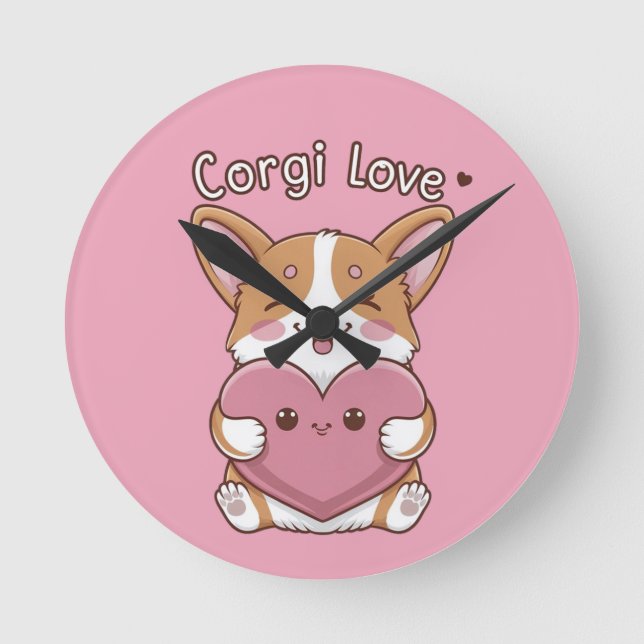 Relógio Redondo Corgi Love Wall Clock (Frente)