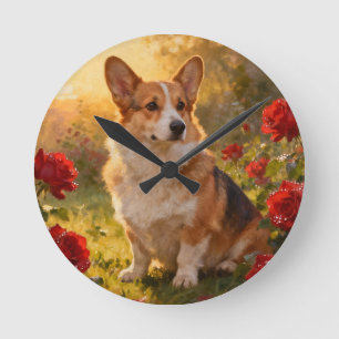 Relógio Redondo Corgi nas Rosas III