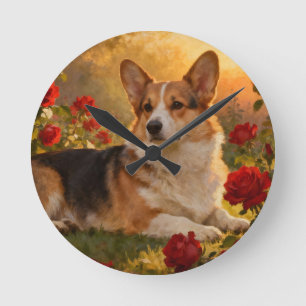 Relógio Redondo Corgi nas Rosas VI