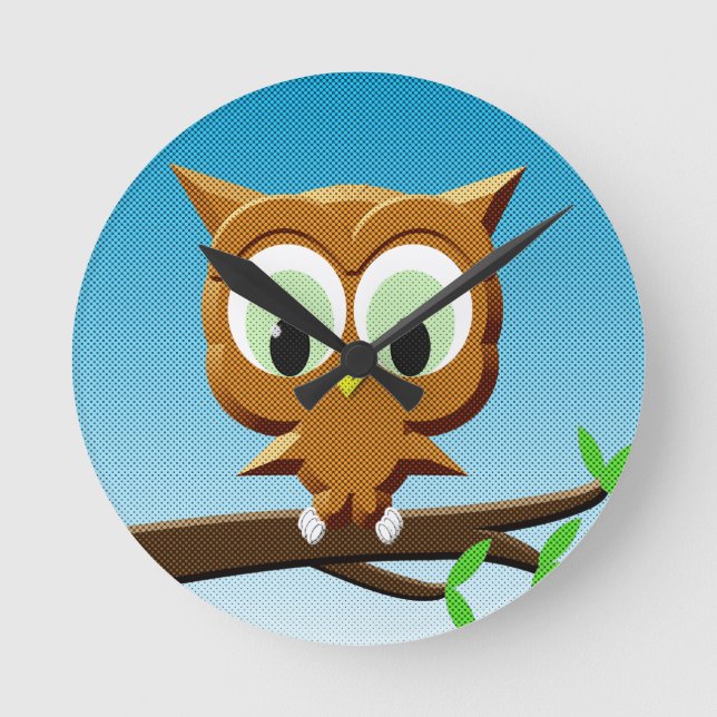 Relógio Redondo Coruja de Cartões Newsprint (Frente)