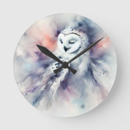 Relógio Redondo Coruja de Neve Encantada em Watercolor