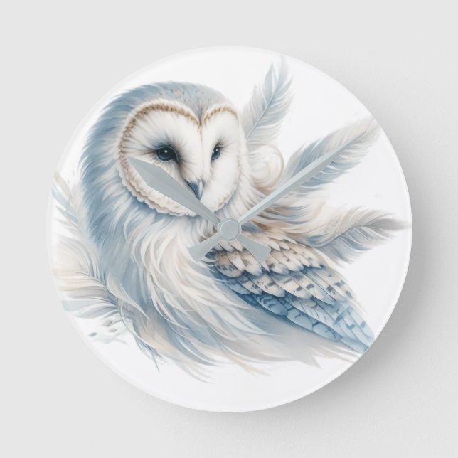 Relógio Redondo Coruja Elegante em Watercolor (Frente)