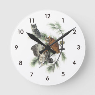Relógio Redondo Coruja Oriental por Audubon