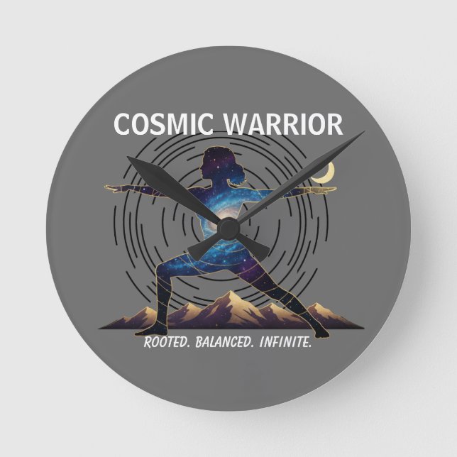 Relógio Redondo Cosmic Yoga Warrior | Galaxy Body Pose (NO NUMBERS (Frente)