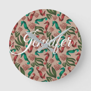 Relógio Redondo Costeiro Cerrado Rosa, Rosa, Personalizado Náutico