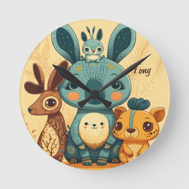 Relógio Redondo Costume de coelho floral de feijão (Frente)