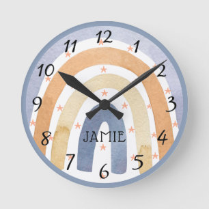 Relógio Redondo Cotovelos e estrelas de aquarela personalizados