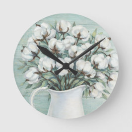 Relógio Redondo Cotton Flowers Farmhouse Rustic Wall Clock