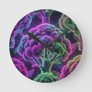 Relógio Redondo Couve-flor Galáxia Ciberpunk Neon