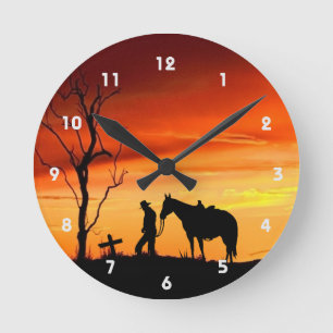 Relógio Redondo Cowboy Prayer Silhout Wall Clock