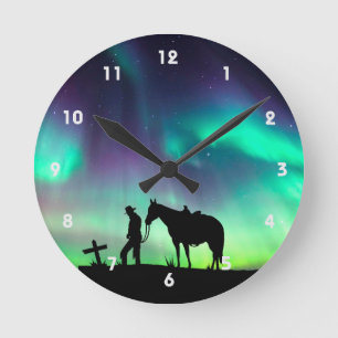 Relógio Redondo Cowboy Prayer Silhout Wall Clock