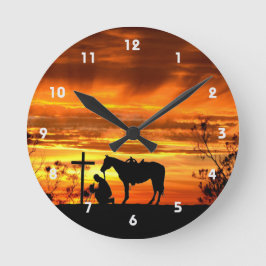 Relógio Redondo Cowboy Prayer Silhout Wall Clock