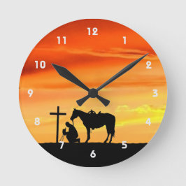 Relógio Redondo Cowboy Prayer Silhout Wall Clock