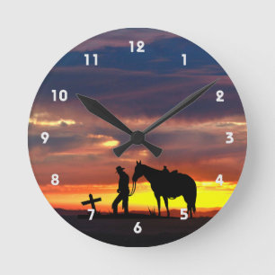 Relógio Redondo Cowboy Prayer Silhout Wall Clock