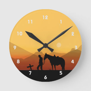 Relógio Redondo Cowboy Prayer Silhout Wall Clock