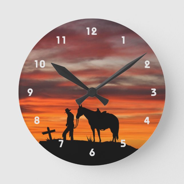 Relógio Redondo Cowboy Prayer Silhout Wall Clock (Frente)