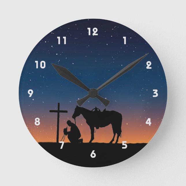 Relógio Redondo Cowboy Prayer Silhout Wall Clock (Frente)