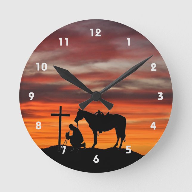 Relógio Redondo Cowboy Prayer Silhout Wall Clock (Frente)