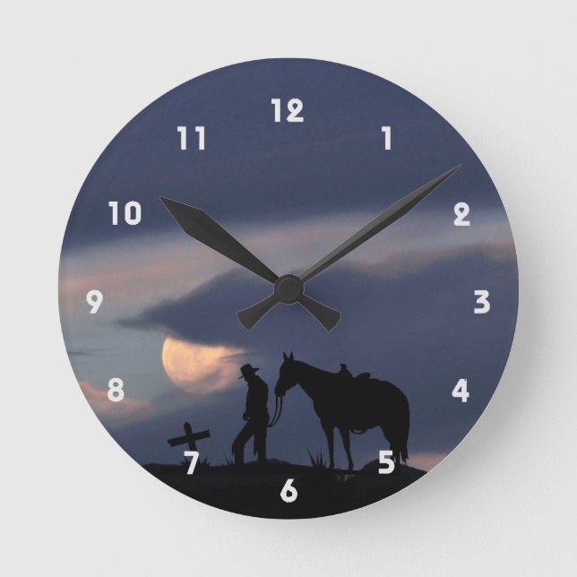 Relógio Redondo Cowboy Prayer Silhout Wall Clock (Frente)