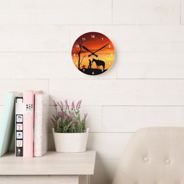 Relógio Redondo Cowboy Prayer Silhout Wall Clock (Sala de leitura)