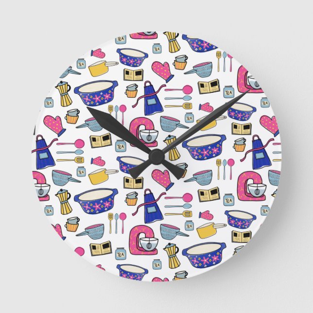 Relógio Redondo Cozinha Brilhante Utensílios Cozinheiros (Frente)