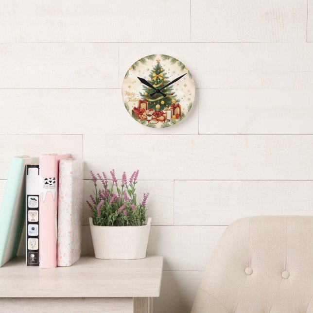 Relógio Redondo Cozy Merry Christmas – Festive Tree (Sala de leitura)