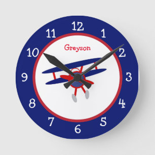 Relógio Redondo Crianças de avião azul e vermelho personalizadas