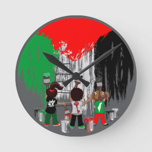 Relógio Redondo Crianças de Gaza Pintando a Bandeira da Palestina