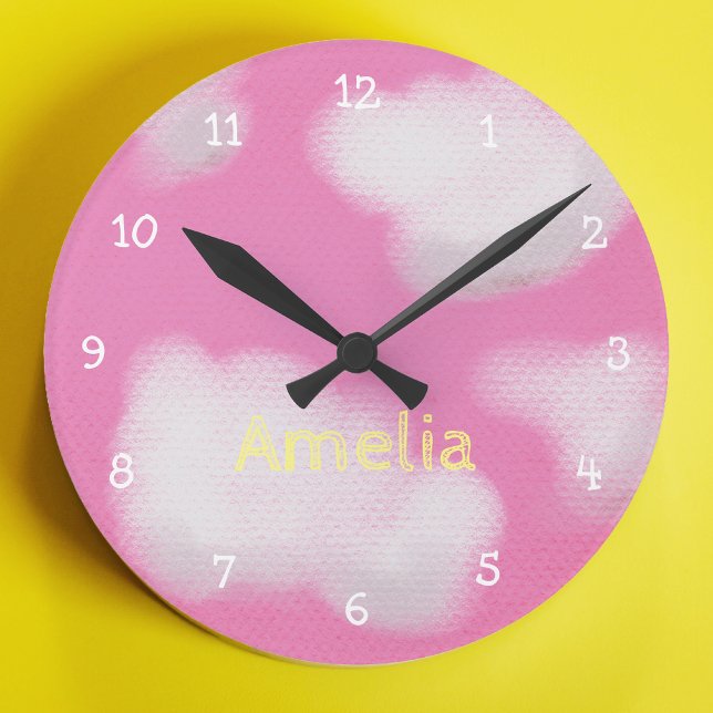Relógio Redondo Crianças Personalizadas Céu Rosa (Criador carregado)