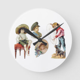 Relógio Redondo Crianças Victorianas charmosas e Colagem de Cães