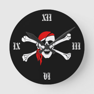 Relógio Redondo Cross Bones Pirate Wall Clock