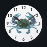 Relógio Redondo Crustáceos do Caranguejo Azul<br><div class="desc">Este design pode ser personalizado escolhendo a opção Editar Design. Você também pode transferir para outros itens. Entre em contato comigo em colorflowcreations@gmail.com ou use a opção de bate-papo no topo da página se você quiser ter este design em outro produto ou precisar de assistência com este design. Veja mais...</div>