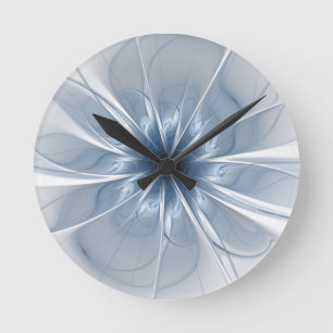 Relógio Redondo Cu de flor de fantasia fractal azul macio e tenra