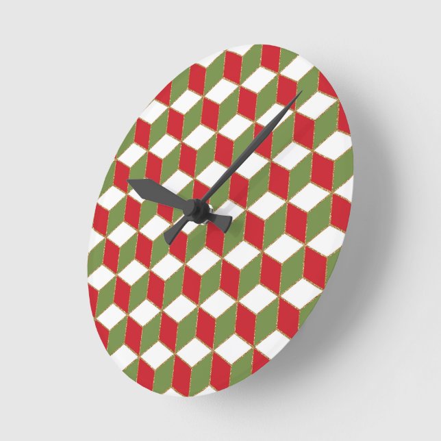 Relógio Redondo cubos de ilusão de padrão de Natal (Ângulo)