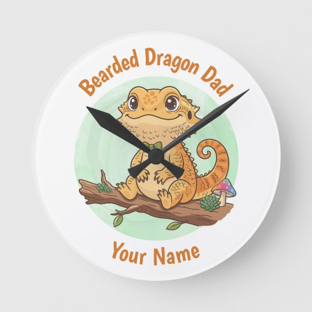 Relógio Redondo Custom Bearded Dragon Dad Wall Clock (Frente)