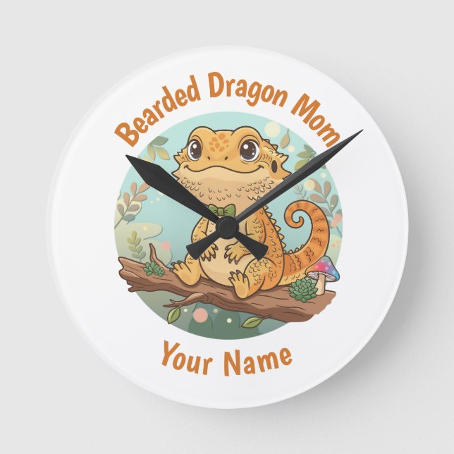 Relógio Redondo Custom Bearded Dragon Mom Wall Clock (Frente)