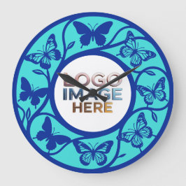 Relógio Redondo Custom Blue Butterfly Pattern Wall Clock