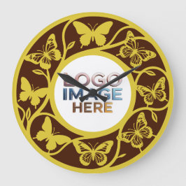 Relógio Redondo Custom Brown and Gold Butterfly Clock