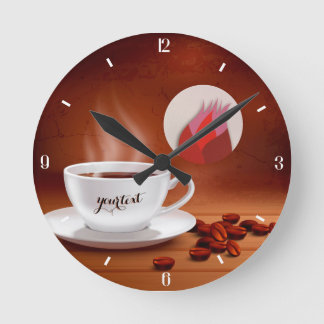 Relógio Redondo Custom Coffee Clock Cafe Wall Art Personalized
