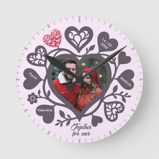Relógio Redondo Custom Heart Photo Romantic Wall Clock (Frente)