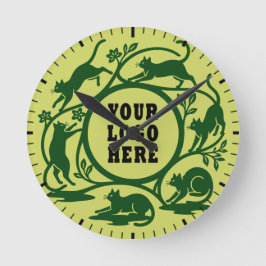 Relógio Redondo Custom Lime Green Playful Cat Clock