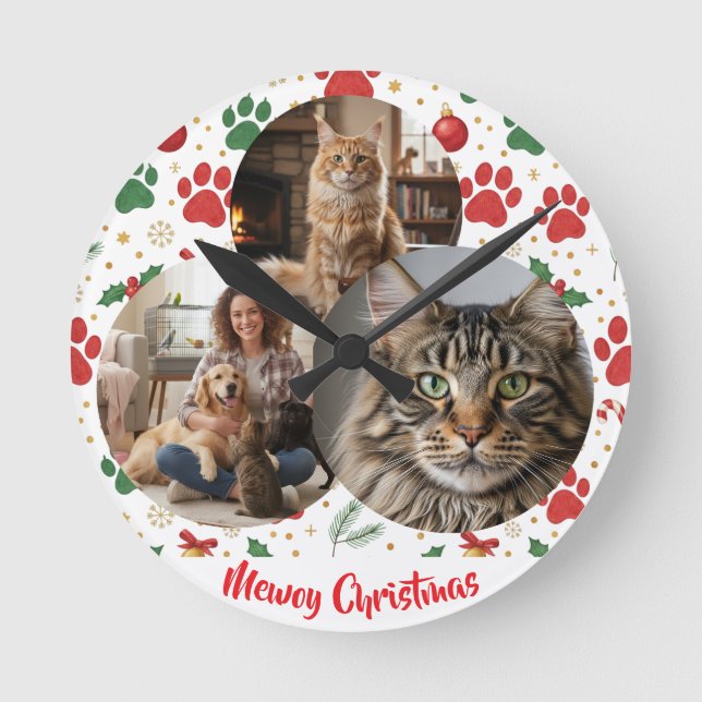Relógio Redondo Custom Pet Lover Christmas Wall Clock (Frente)