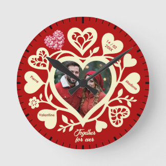 Relógio Redondo Custom Red Cream Photo Heart Clock