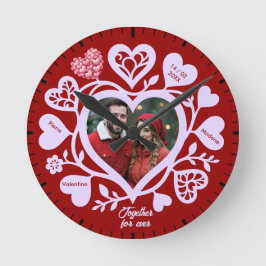 Relógio Redondo Custom Red Heart Photo Wall Clock